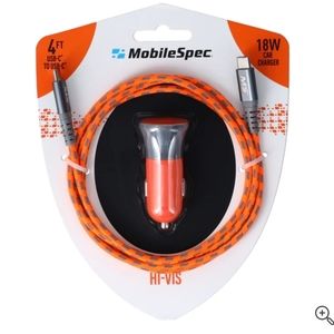 NIB Hi-Vis USB-C Car Charger Kit - 18W Charger & 4ft Cable-MOBILE SPEC-orange